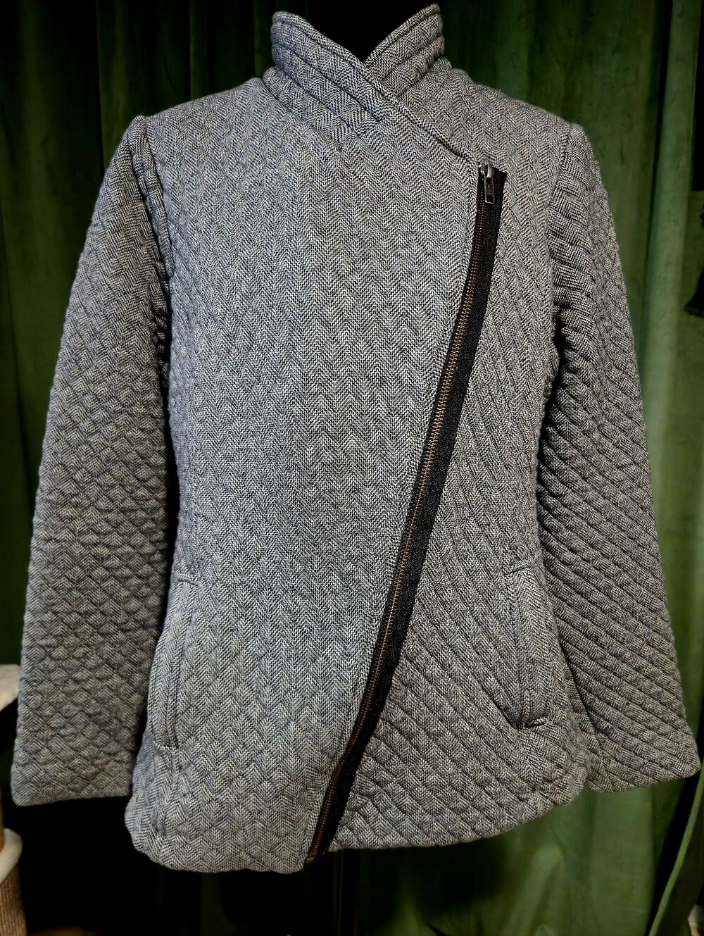 CAbi Gray Quilted Asymmetrical Zip Puffer Jacket
